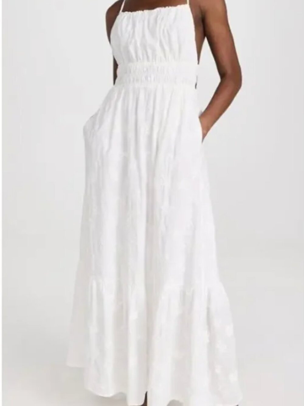 TROVATA Birds of Paradis M Medium White Embroidered Tiered Maxi Dress Mirabella